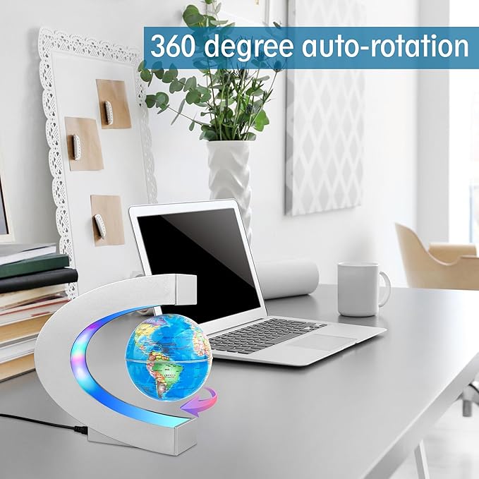Magnetic Levitating Globe with LED Light, Cool Tech Gift for Men Father Boys and Girls, Birthday Gifts for Kids, Floating Globes World Desk Gadget Decor in Office Home Display (Silver)