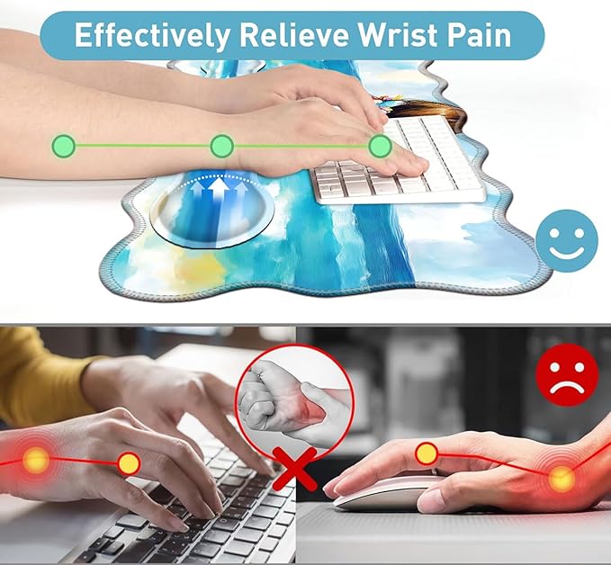 Large Mouse Pad and Keyboard Wrist Rest, Desk Pad for Keyboard and Mouse, 4-in-1 Large Gaming Mouse Pad with Wrist Support, Desk Mat for Home Office Study Game-Girl with Floral and Feather