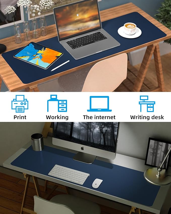 Non-Slip Desk mat,PULeather Desk Pad Protector, Office Desk Mat, Large Mouse Pad,Desk Blotter, Laptop Desk Pad, Waterproof Desk Writing Pad for Office and Home (Midmight Blue, 40" x 17")