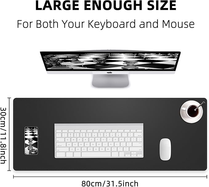 Non-Slip Desk Pad, Waterproof PU Leather Protector, Easy Clean Laptop Mat for Work/Home/Decor (Black 31.5" x 12")