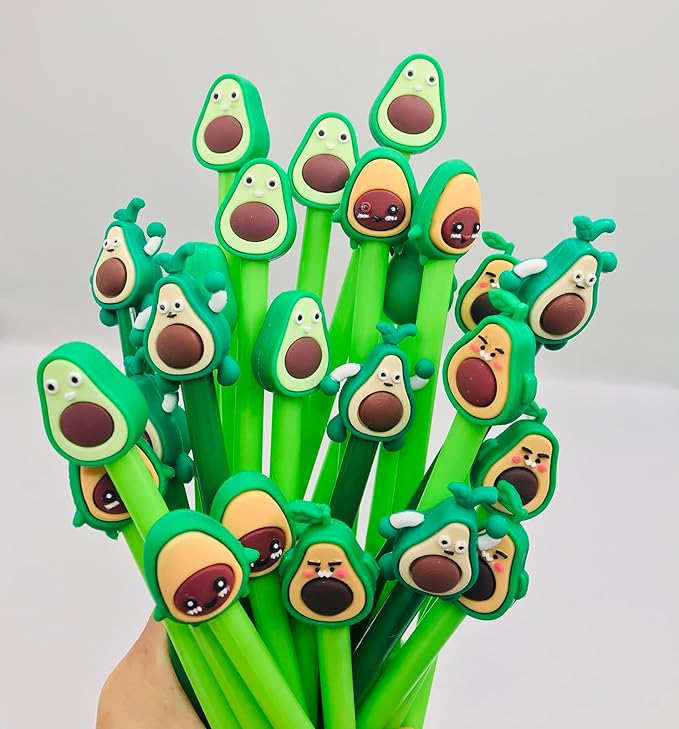 Cute Avocado 40 Pcs Gel Ink Pens - 0.5 mm Black Ink, Fun & Kawaii, Novelty Office & School Supplies