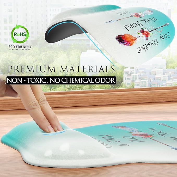 MROCO Ergonomic Mouse Pad with Gel Wrist Rest, Comfortable Mousepad with Smooth Wrist Support Surface and Non-Slip PU Base for Pain Relief, Computer, Laptop, Office & Home, 9.4 x 8.1 in, Feather Arrow