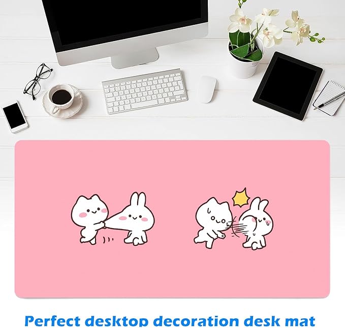 MAYCARI Cute Desk Mat Kawaii Mousepad, Anime Aesthetics Desk Pad XXL Cute Pink Funny Cats Mouse Pad Computer Keyboard Mat, Office Desk Pad Protector 31.5"X15.7"