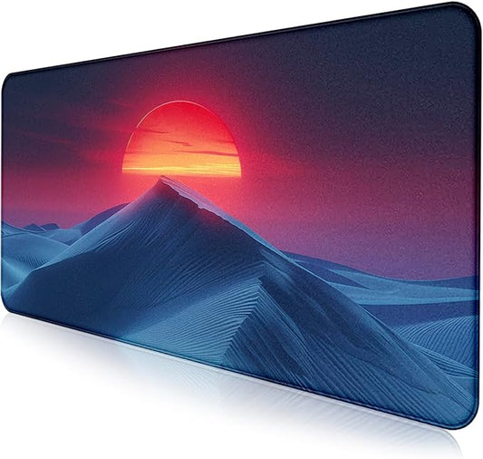 Mountain Peak Beautiful Scenery Game XXL Mouse Pad, Sunset Hill Extended Computer Decorative Table Pad with Stitched Edge Anti Slip Base Mouse Pad 35.4 x 15.7 x 0.12 Inches