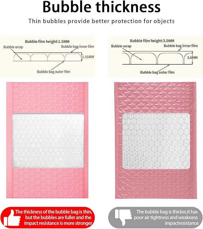 packbabol Bubble Mailers, 6x9 Inch Padded Bubble Mailers Pack of 50 Bubble Envelopes Opaque Self Seal Adhesive Waterproof Bags for Shipping and Packaging (Pink, 6x9-50)