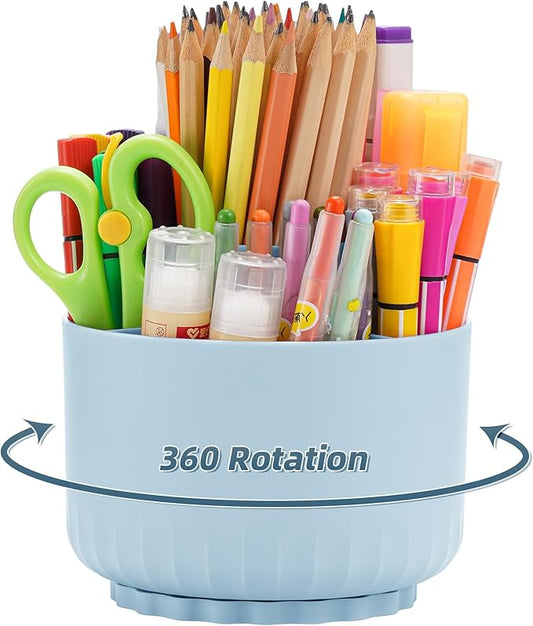 Marbrasse Desk Organizer, 360-Degree Rotating Pen Pencil Holder for Desk, Desk Organizers and Accessories with 5 Compartments Pencil Organizer, Art Supply Storage Box Caddy for Office, Home(Blue)