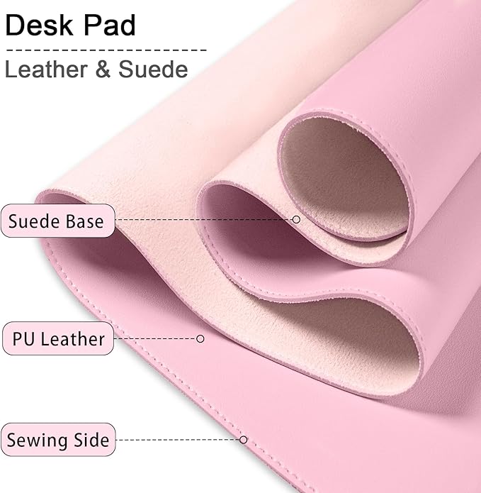 Non-Slip Desk Pad, 24" x 14" Large Mouse Pad, PU Leather Desk Mat with Suede, Laptop Desk Pad, Waterproof Keyboard Pad, Desk Blotter for Office/Home/Decor (Fairy Tale Pink)
