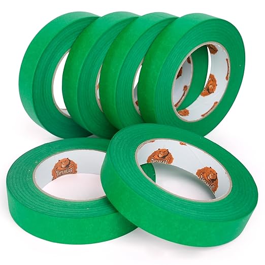 TAPEBEAR Green Painters Tape Multi-Surface Masking Tape 0.94 inch x 60 Yard, Indoor and Outdoor Painting Tape, Residue Free Easy Removal with Sharp Lines, Paint Tape for Walls, Auto, Home, 6Rolls