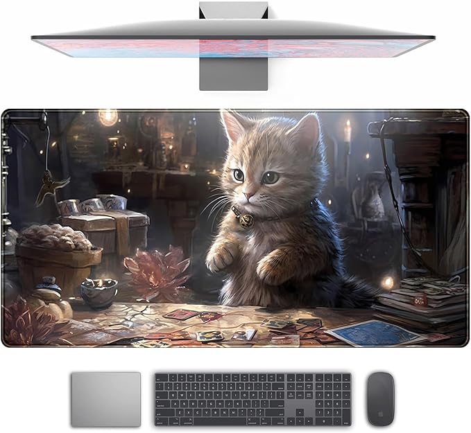 Lotus Cat XL Extended Large Gaming Mouse Pad - Black Magic Mystical Zone Gaming Desk Mat - Computer Laptop Keyboard and Mouse Mat Desktop Protector - 31.5 x 15.8 in