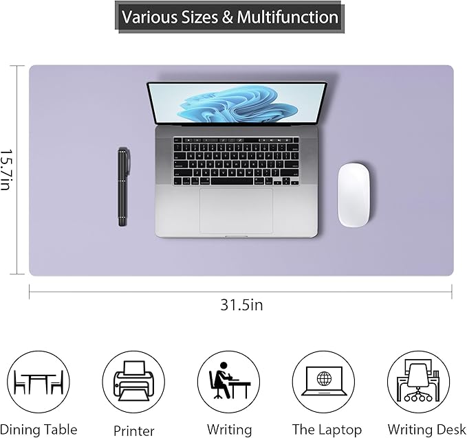 Leather Desk Pad Protector, Mouse Pad, Non-Slip Computer Mat for Desk, PU Leather Office Desk Mat for Home & Office, Waterproof Laptop Desk Blotter for Keyboard and Mouse, VioletTulip (15.7''X31.5'')