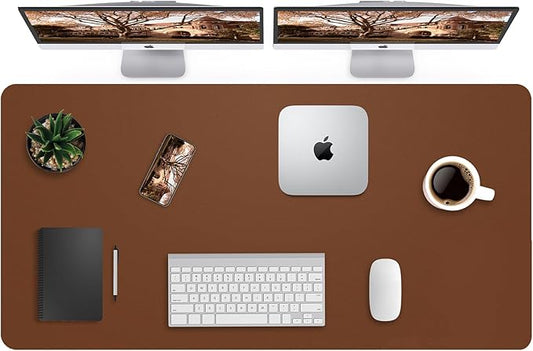 Leather Desk Pad Protector,Mouse Pad,Office Desk Mat, Non-Slip PU Leather Desk Blotter,Large Desk mat,Waterproof Keyboard mat for Office/Home/Decor (Brown,48" x 24")