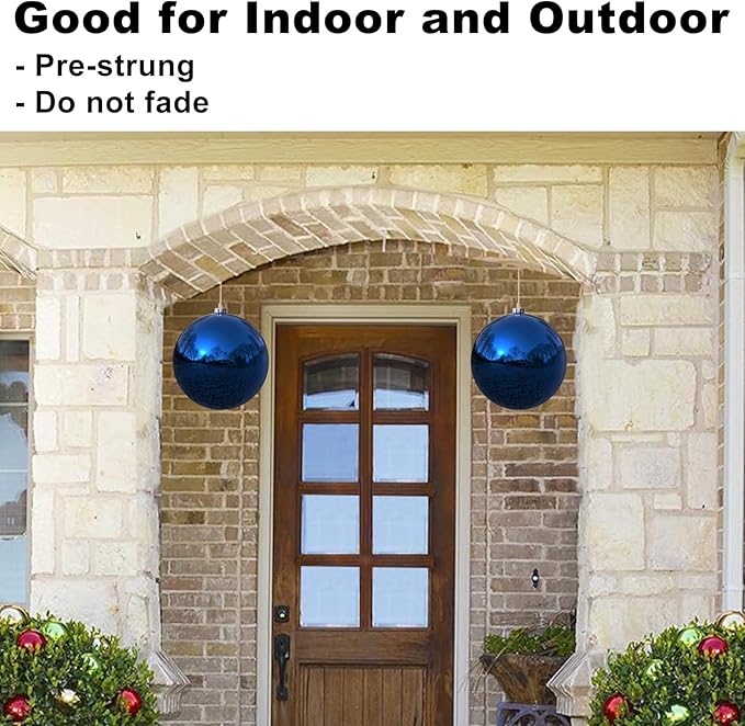 Navy Blue 8.0" Christmas Balls Ornaments - Extra Large Christmas Tree Decoration Shatterproof Hanging Shiny Balls for Birthday Holiday Wedding Decorations Set of 2pcs