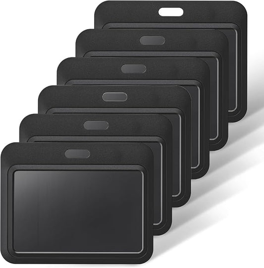 Uniclife 6 Pack Sliding ID Badge Holder Black Horizontal Hard Plastic Case with Clear Window Card Protector Pouch for Office School ID Credit Cards Proximity Key Cards Driver’s Licenses and Passes