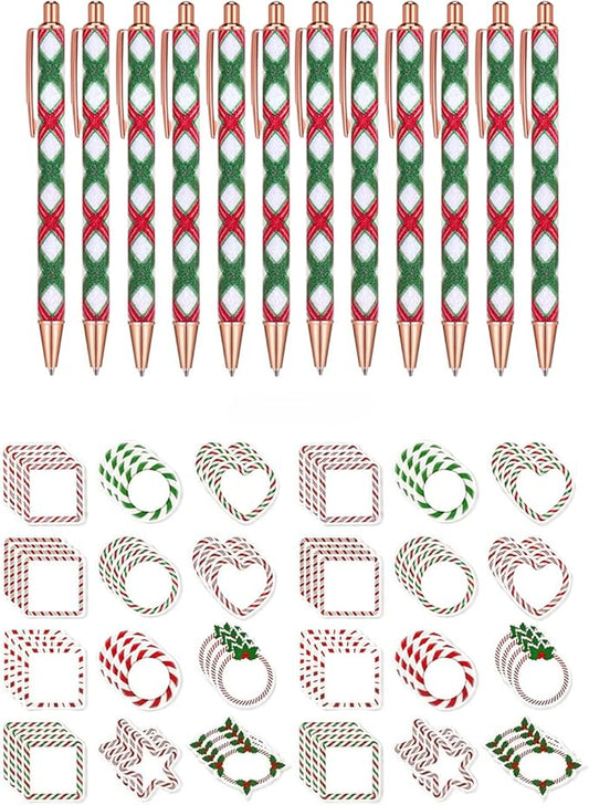 36 Sets Christmas Pen and Notepad Set, Includes 12 Metal Black Ink Pens and 24 Christmas Candy Sticky Notes 3x3 Inch, Perfect Holiday Gifts for Teachers, Students, Office, and Home