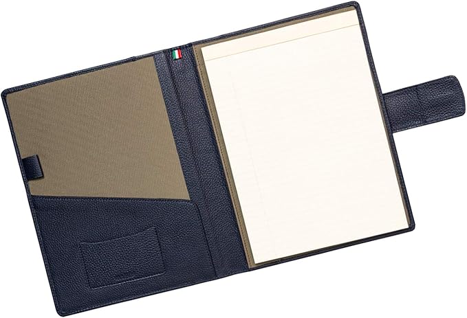 Maruse Italian Leather Executive Padfolio, Folder Organizer with Magnetic Closure and Writing Pad, Handmade in Italy, Navy Blue