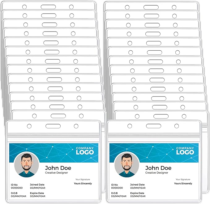 10 Pcs Clear Badge Holder Horizontal ID Card Holder Waterproof Plastic Card Name Badge Holder for Office, School, Conference