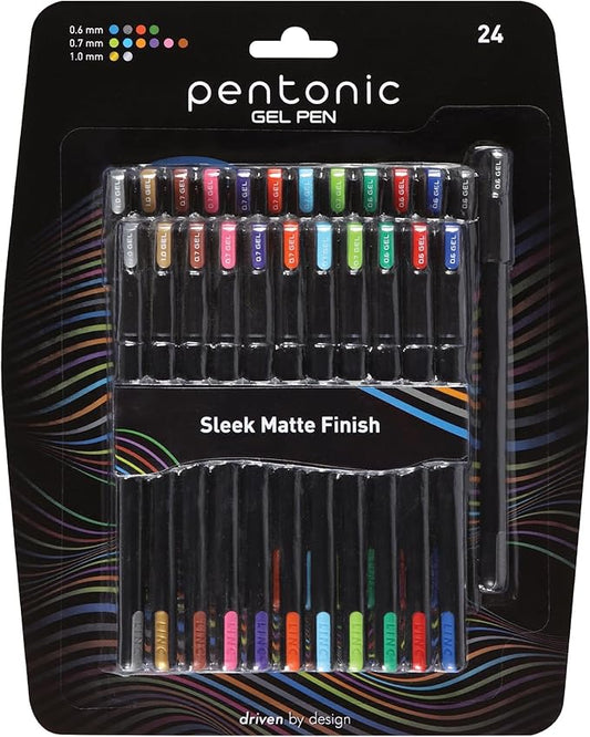 Pentonic Gel Pens, 24 Count, Assorted Colored Ink (12 Colors, 2 Of Each Color), Medium & Fine Point, Smooth Writing For Journaling (1002353)