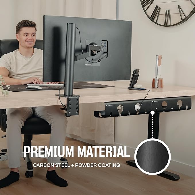 No-Drill Under Desk Cable Management Tray - 2-Pack Wire Organizer for Standing Desk - Cord Management System with Power Strip Holder - L