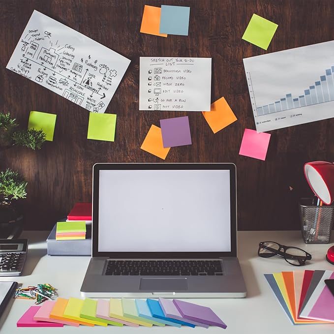 (12 Pads) Sticky Notes 3x3 Inches,Bright Colors Self-Stick Pads, Easy to Stick for Home, Office, Notebook