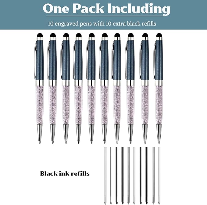 Ancolo Custom Luxury Office BallPens with Stylus Tip Medium Point - Nice writing Pens - Engraved with Your Name Slogan, Perfect for Men and Women Girls boys 10 Pens/Box (gray)