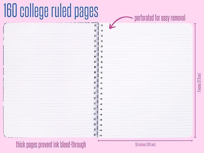 Lilly Pulitzer Large Hardcover Spiral Notebook, 11" x 9.5" with 160 College Ruled Pages, Aquadesiac