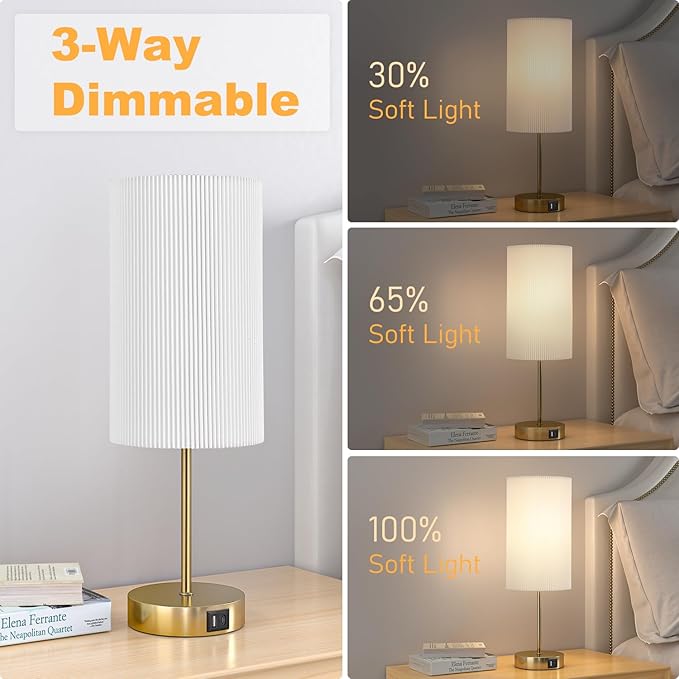AKASUKI 18Inch Table Lamp with Dual Charging Station, 3 Way Dimmable Touch Lamp for Bedroom, Living Room, Office(LED