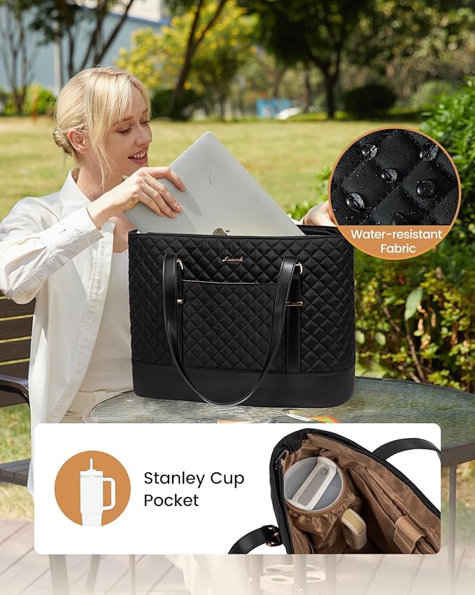 LOVEVOOK Laptop Bag for Women, 15.6 Inch Work Tote Computer Bag With Large Cup Holder, Lightweight Large Laptop Briefcase for Travel, Bussiness, Teacher