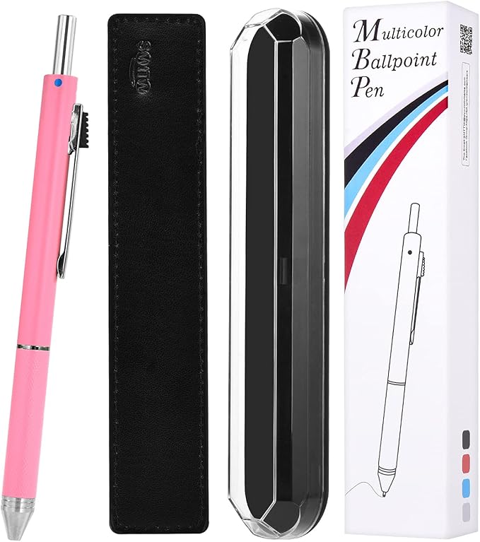 SMTTW 4-in-1 Multicolored Pen, Mechanical Pencil & Black Red Blue MetalPen, Multi ColoredPen with Portable Case & Refillable BallpointPen with Gift Box