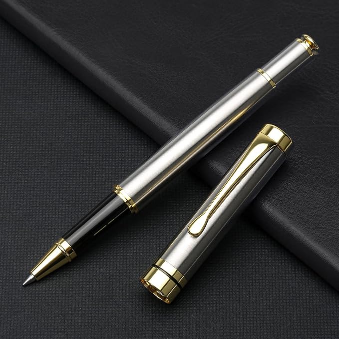 YIVONKA Personalized custom pen Luxury pens Free Engraving roller Ballpen,Ballpoint pen,office ballpoint pen, Black Ink,Gifts for Men,Women, Classy Gift Box (Silver)