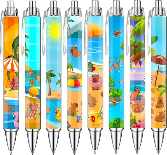 Idealmuzik 8-Pack Capybara Gel Pens – Cute Animal Pens with Unique Capybara Designs, Smooth Writing Ink Pens for School, Office, Journaling, Fun Gift for Kids, Teens & Capybara Lovers