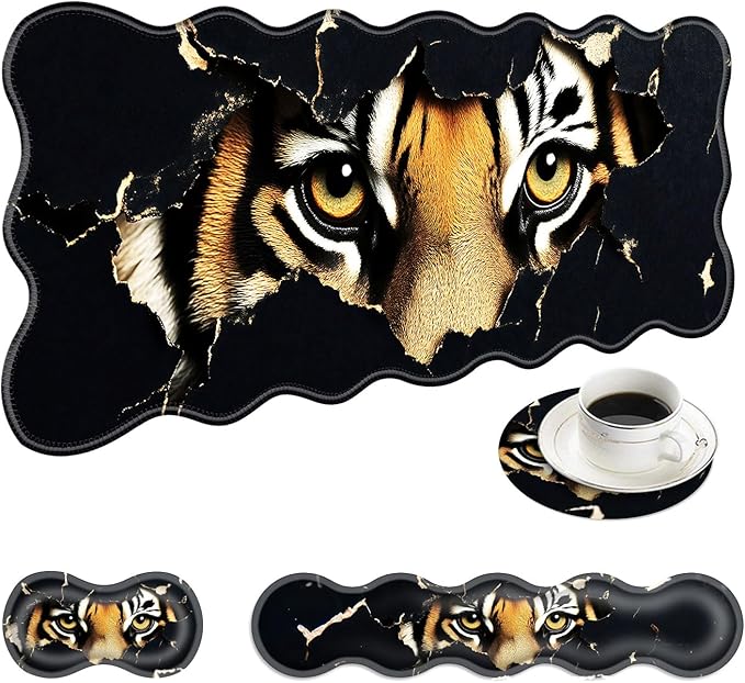 Large Mouse Pad and Keyboard Wrist Rest, Desk Pad for Keyboard and Mouse, 4-in-1 Large Gaming Mouse Pad with Wrist Support, Desk Mat for Home Office Study Game-Tiger Eyes