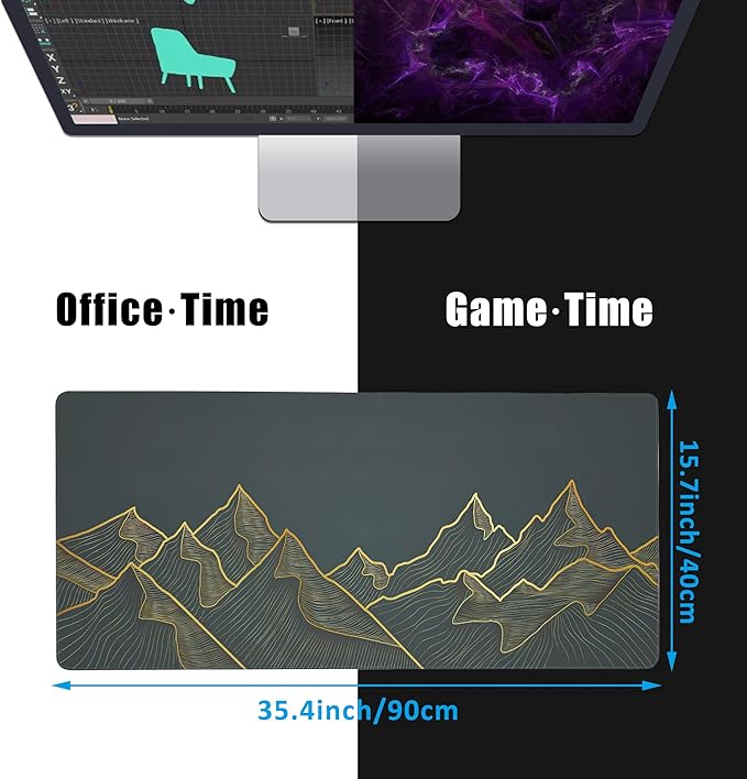 Mountain Line Art Large Gaming Mouse Pad,Waterproof Desk Mat for Desktop,Non-Slip Rubber Base Mousepad with Stitched Edges for Laptop Office and Home 35.4X15.7 Inch
