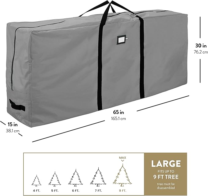 Zober Large Christmas Tree Storage Bag - Fits 9 Ft Artificial Trees - Tear Proof 600D Oxford Fabric Waterproof Christmas Tree Bag For Storage Box For Xmas - Strong, Durable Handles - Card Slot - Gray