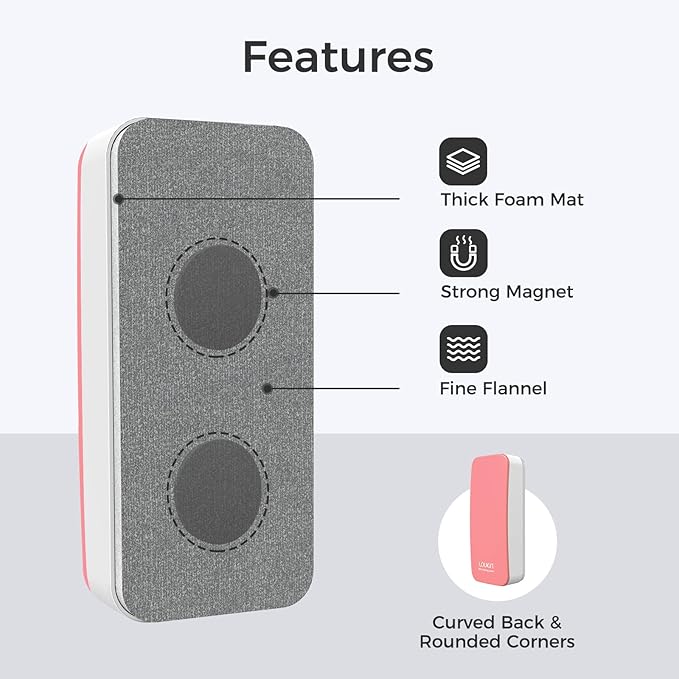 LOUKIN 2 Pack Magnetic Dry Erase Eraser, Whiteboard Eraser, Glass Board Eraser(Pink), 3.4 fl oz Whiteboard Cleaner * 2 Included, for Classroom, Home and Office Use