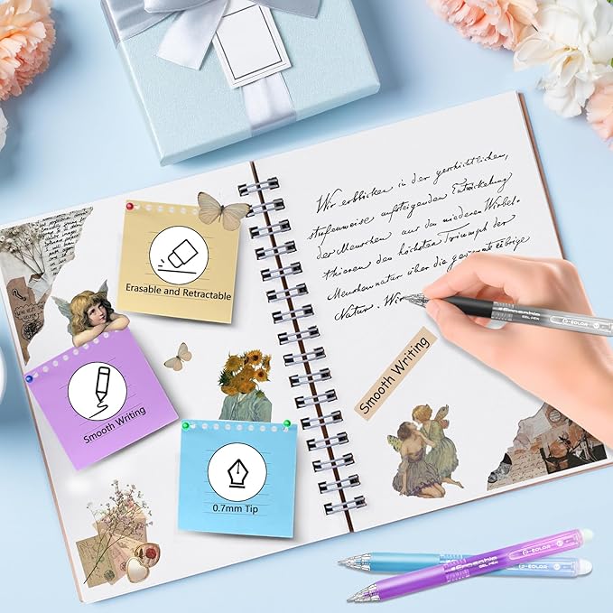 Erasable Gel Pen 36 Colors, Retractable Clicker 0.7mm Fine Point, Assorted Colors Inks, Make Mistakes Disappear, Erasable Gel Pens Perfect for Writing, Drawing & Planners