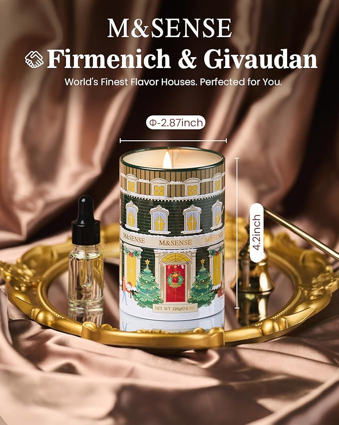 M&SENSE Christmas Scented Candles Pine Scented Candle, Winter Candle Soy Wax, 11.3oz 70 Hour Clean Burn Holiday Candles for Home, Winter Relaxing Aromatherapy Candle Gifts for Thanksgiving