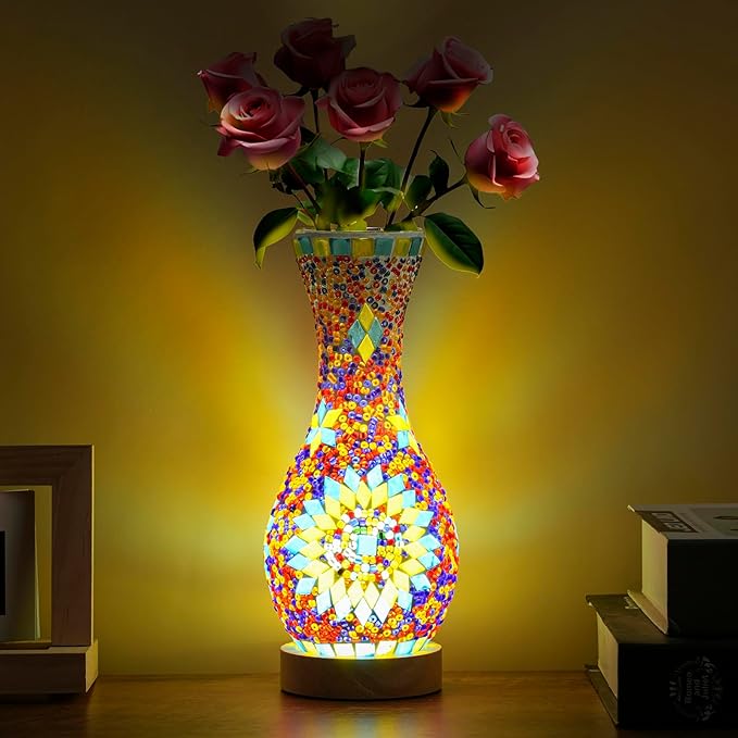 Elegant Turkish Moroccan Style Mosaic Table Lamp with USB Power and Colorful Glass Shade for Living Room