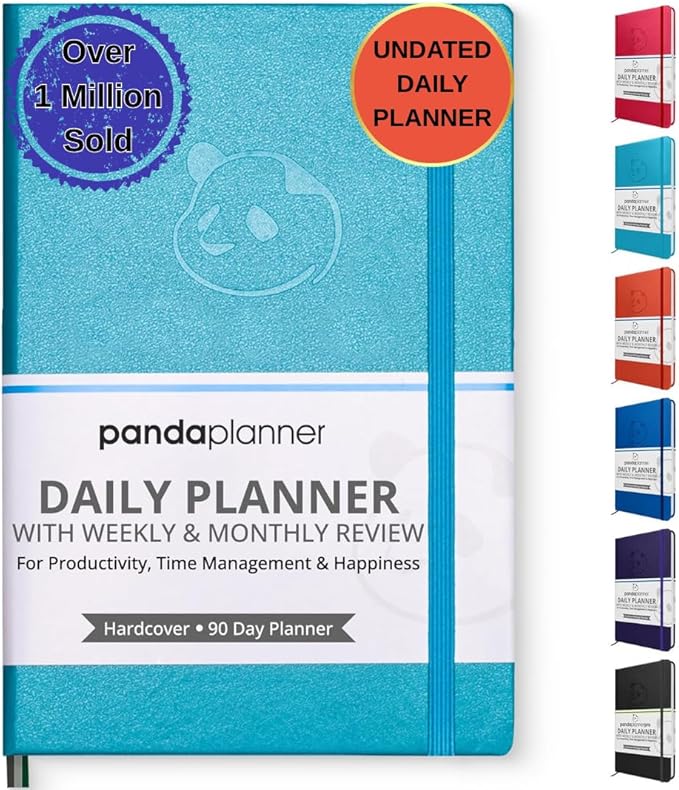Panda Planner Classic A5 Daily Planner 2026 – Undated Daily Monthly & Quarterly Planner with Hourly Schedule, To Do List, Goal Planner, Habit Tracker, Gratitude Journal & Productivity Organizer – Cyan Blue