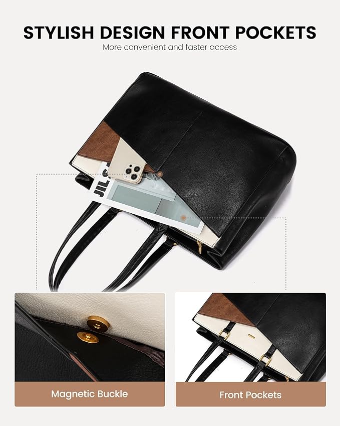 LOVEVOOK Laptop Bag for Women,17.3 Inch Laptop Tote Bag for Women,Vintage Leather Work Tote Bags Computer Teacher Bag,Waterproof Business Bag Office Briefcase