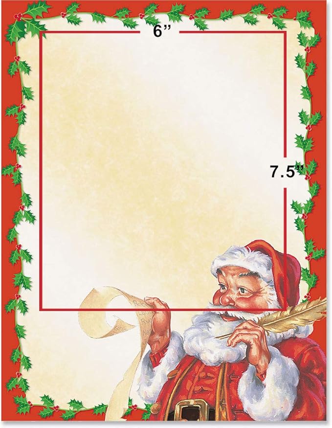 PaperDirect Santa's List Border Paper, Cream Background with Red Holly Border and Vintage Santa with Naughty or Nice List, 8.5 x 11, Acid-Free, Ideal for Holiday Invitations, Cards, 25 Sheets