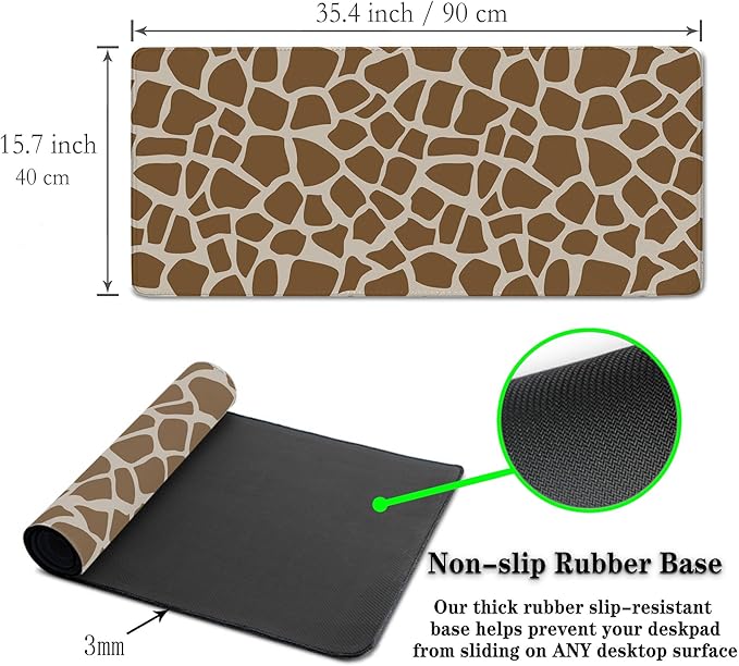 Office Desk Mat Yellow, Large Mouse Pads Gaming, Waterproof Non-Slip Rubber Base, 35.4" X 15.7" for Work/Game/Office/Home Cartoon Spots Fur Animal Africa