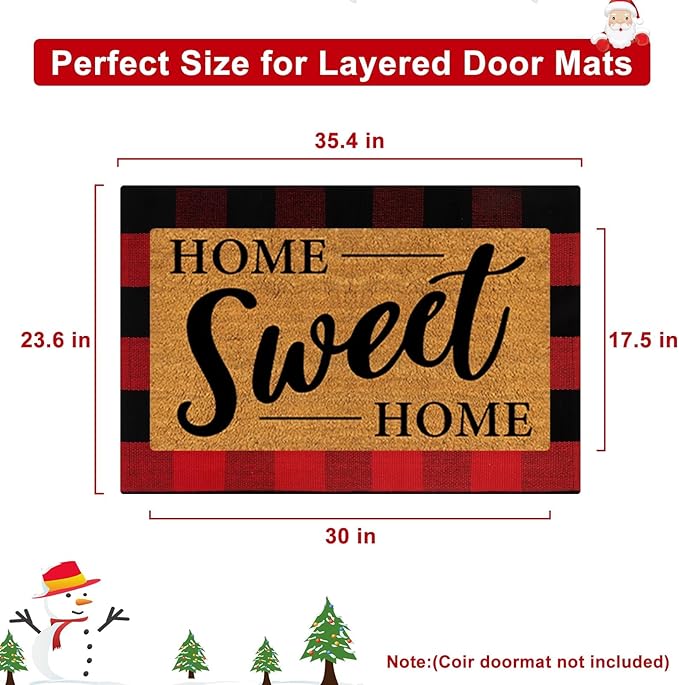 OJIA Christmas Buffalo Plaid Door Mats Outdoor 2'x3', Cotton Red&Black Front Door Rug Machine Washable Small Area Rug Farmhouse Indoor Throw Rugs for Layered Doormat/Porch/Entryway/Kitchen/Bathroom