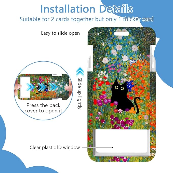 Oil Painting cat Badge Holder Reel Lanyard,Flower ID Card Badge Holder Retractable Name Tag Clips for Doctor Nurse Teacher Office Student