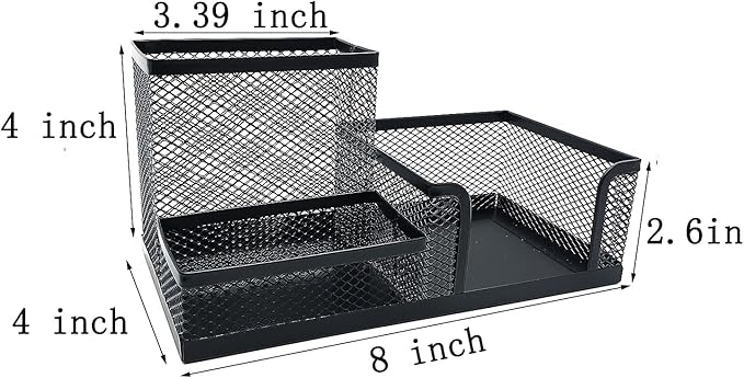 Mesh Desk Organizer,Desktop Organizer Metal Office Supplies Caddy with Pencil Holder and Storage Baskets for Desk Accessories, 3 Compartments Black