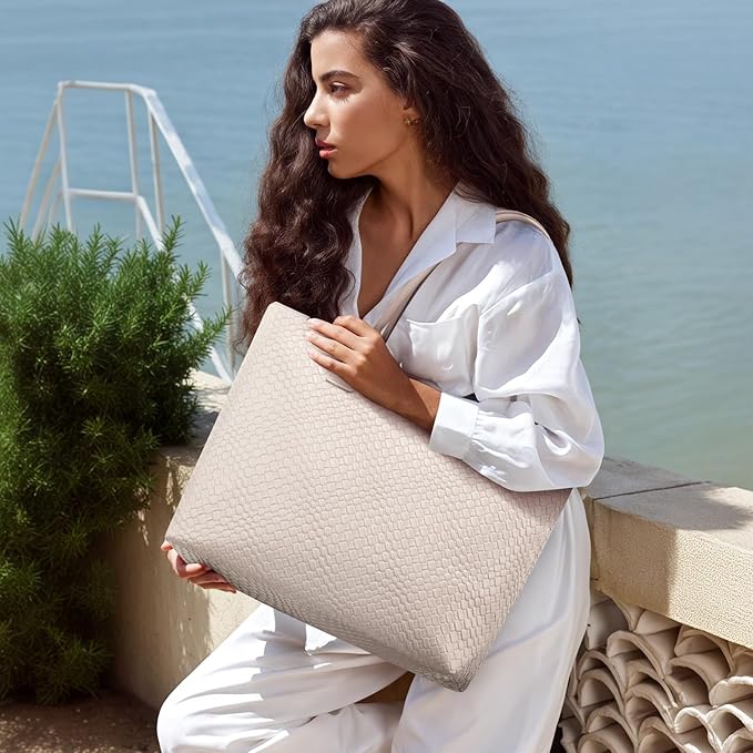 LOVEVOOK Laptop Purses and Handbags for Women, 15.6 Inch Computer Bag Work Tote Briefcase Satchel Handbags for Women with Small Clutch, Beige