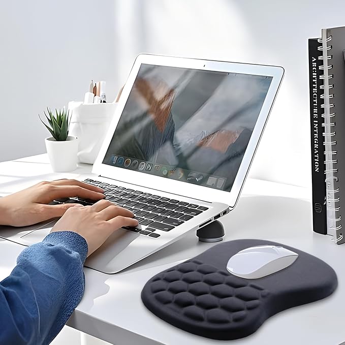 Mouse Pad Wrist Support, Ergonomic Mouse Pad with Wrist Rest, Comfortable Computer Mouse Pad for Laptop, Pain Relief Mousepad with Non-Slip PU Base Black