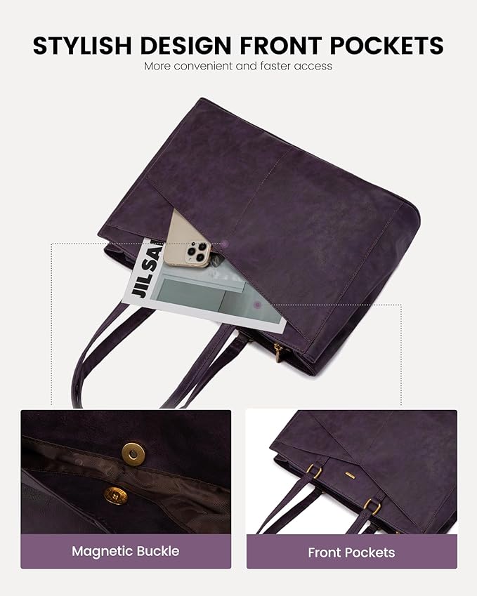 LOVEVOOK Laptop Bag for Women,15.6 Inch Laptop Tote Bag for Women,Vintage Leather Work Tote Bags Computer Teacher Bag,Waterproof Business Bag Office Briefcase