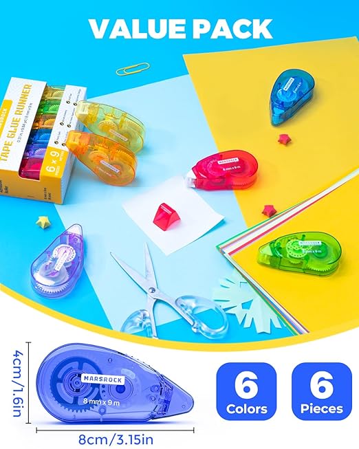 Double-Sided Tape Roller for Scrapbooking 6-Pack (0.31IN x 30FT) Adhesive Tape Glue Runner, Scrapbook Supplies and Craft Supplies for Scrapbooking, Gift Wrapping and Photo Tape