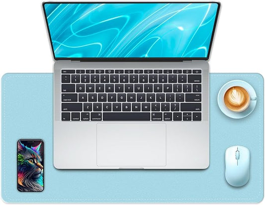 Non-Slip Desk Pad, 24" x 14" Large Mouse Pad, PU Leather Desk Mat with Suede, Laptop Desk Pad, Waterproof Keyboard Pad, Desk Blotter for Office/Home/Decor (Sky Blue)