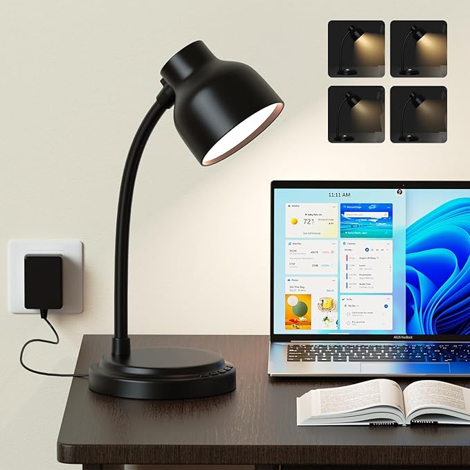 LED Desk Lamp for Office Home,Table lamp,Desk Lamp for College Dorm Room,4 Brightness Dimmable Table Lamp, Reading Light with a Timer Function(Black)